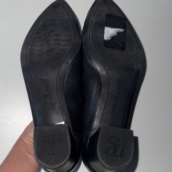 Paul Green Black Soft Leather Block Heel Pumps Almond Toe - Picture 4 of 5